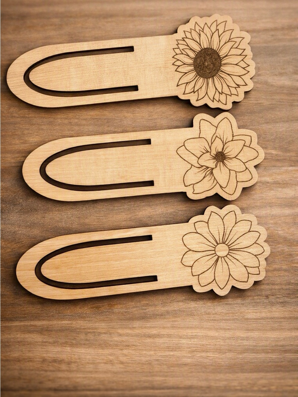Laser‑Cut Floral Wooden Bookmark Set – Handmade